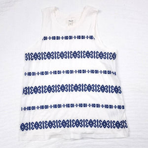 Madewell White and Blue Patterned Tank Top